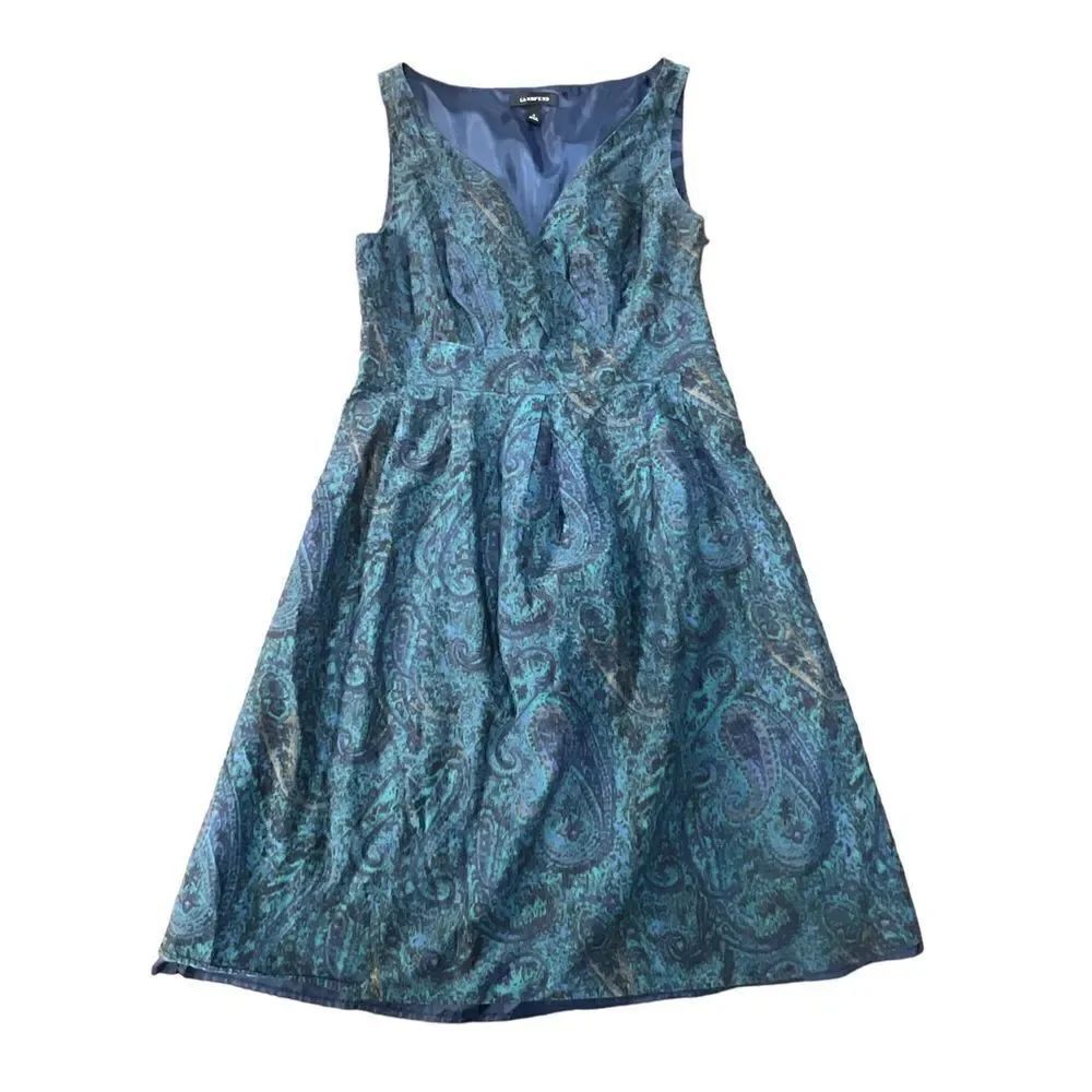 Lands end blue green paisley tank short dress size 4
